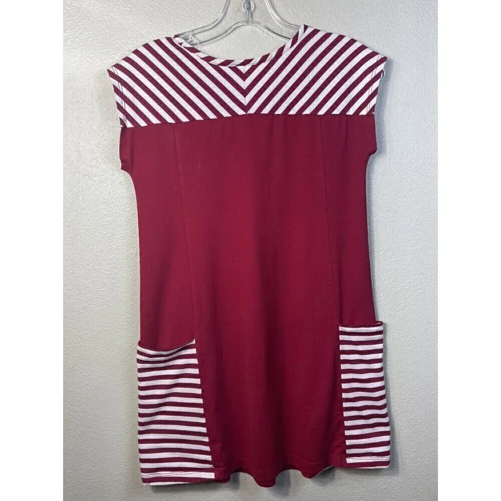 Hanna Andersson Tunic Red/Cream Girls Dress Oversize Pockets Size 10 US 140cm